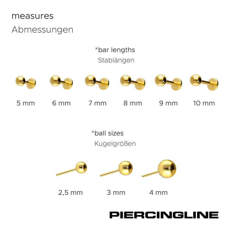 PIERCINGLINE Titanium Labret with Push Fit Ball Piercing Ear Helix