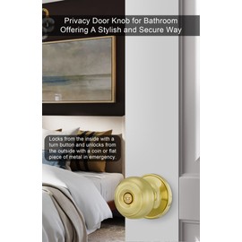 goldenwarm Polished Brass Door Knobs Gold Interior Door Knobs - Door Knob for Bedroom Bathroom Privacy, 6 Pack