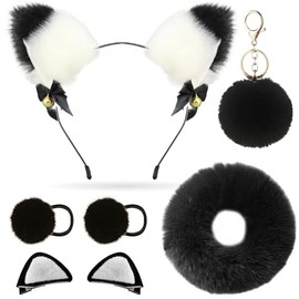 Diademas Con Orejas De Gato Y Zorro Para Cosplay De Anime, Con Accesorios Para El Cabello, Pinza Para El Cabello Con Orejas De Gato, Llavero Y Lazo Gr