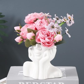 Face Vase Vases for Flowers White Ceramic Lady Half Body Modern Home Decor Desk Bookshelf Table Shelf Living Room Office