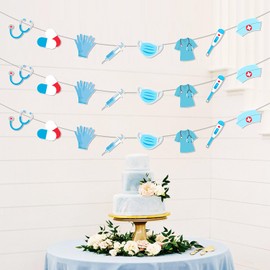 Nurse Graduation Banner Garland, Congrats Nurse Hanging Garland Decoration Blue Medical 2025 RN Nursing Grad Party Banner for Nurses Week Nurses Day Birthday Party Hospital Retirement Party Supplies