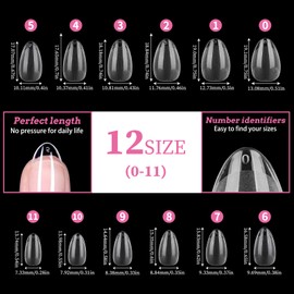 240pcs Pre-Shaped Full Cover Nail Tips,Clear Almond Nails Tips, 12 Sizes Fake Nail Extensions Kit for Manicure Salons Nail Art(Frosted)