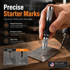 Automatic Center Punch Tool for Drill Marking – Spring Loaded Alloy Steel Marker for Wood, Metal & DIY Repairs