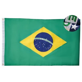 ROTERDON Brazil Flag 3x5 FT Outdoor - Heavy Duty Premium 210D Polyester Brazil Flag, Vibrant Colors and Fade Proof, Embroidered Design Brazilian National Flags with Brass Grommets 3x5 Feet