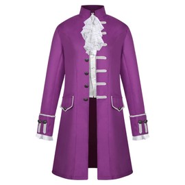 VERNASSA Men Button Fashion Steampunk Vintage Tailcoat Jacket Gothic Frock Uniform Coat,Victorian Medieval Jacket Pirate Costume Coats Purple