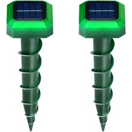 2025 2 Pack Solar-Energy Mouse Repellent with Screw-Shape Stakes Outdoor, Ultrasonic Mole Repellent for Lawn, Yard, Farmland, Keep Voles, Chipmunks, Squirrels, Snakes, Armadillos, Groundhogs Away