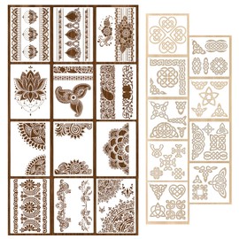 Oiieco 12 Pcs Mandala Stencil for Crafts, 9 Pcs Viking Knot Stencils for Crafts Reusable Flower Border Stencils for Furniture Painting Drawing Scrapbook Tracing Window DIY Wall Decoration