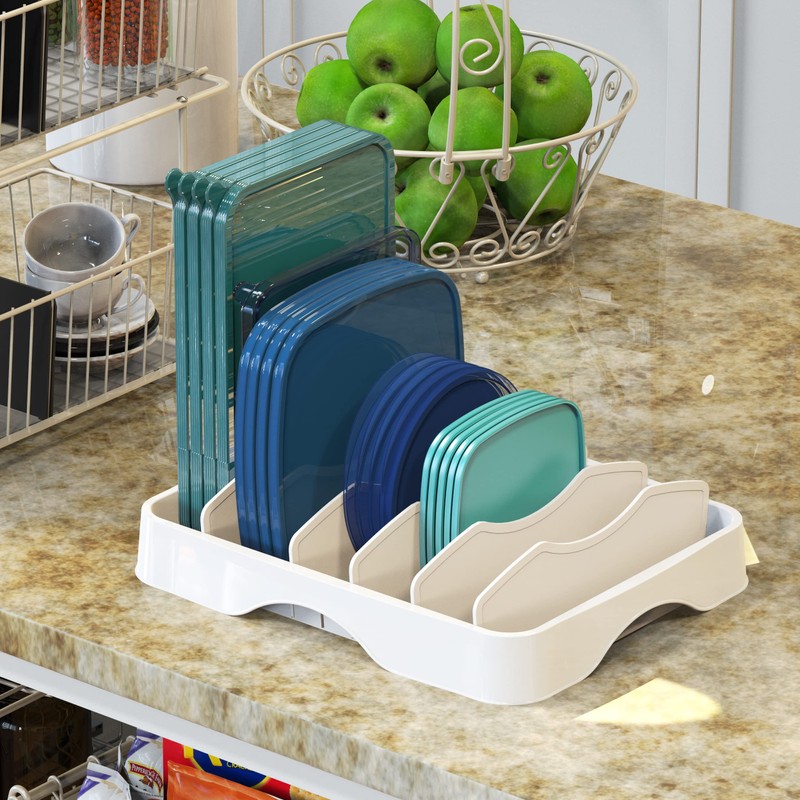 SimpleHouseware Food Container Lid Organizer, Adjustable Lids Storage, White