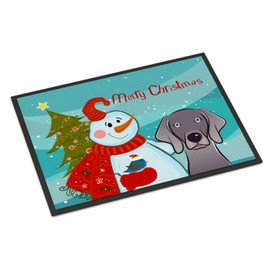 Caroline's Treasures BB1851MAT Snowman with Weimaraner Doormat 18x27 Front Door Mat Indoor Outdoor Rugs for Entryway, Non Slip Washable Low Pile, 18H X 27W
