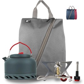 FINJAN Backpack Cooking Kit Camping Set Ultralight for 6 Person, “F-Rapido” Coffee Pot, Portable Burner Stove in a Water Resistant Carrying Sack Case. Small Light Compact for Boiling Water Coffee Tea