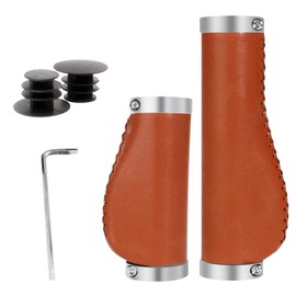 Donaly Bicycle Grips, Asymmetrical Set, PU Leather, Ergo Grip, Half Short, Long, 0.9 inches (22.2 mm), Lock On, Classic, Waterproof, Anti-Slip (Light Brown, Levo Shift Compatible)