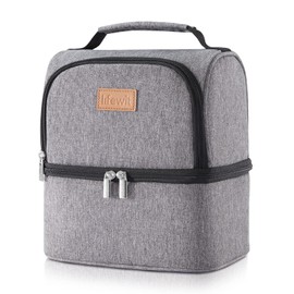 Lifewit 7L Dual Compartment Insulated Lunch Bag with Ice Pack for Adults/Men/Women/Kids, Water-Resistant Leakproof Soft Cooler Bag Thermal Bento Box for Work/School/Picnic (Grey)