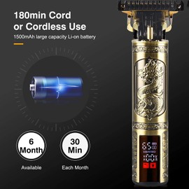 Cortapelos para hombre, sin huecos, inalámbrica, recortadora de pelo con hoja en T, kit profesional de corte de pelo y aseo recargable, recortadora de pelo con visualización LCD (dorado)
