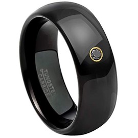 Jewelry Avalanche 8MM Polished Black IP Domed Tungsten Carbide Wedding Band - 0.07ct Black Diamond Tungsten Ring -15