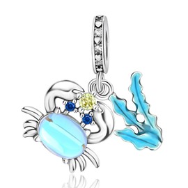 Amuefer Crabs & Seaweed Charms for Bracelets 925 Sterling Silver Cute Animal Charm for Necklaces Enamel Jewelry Gifts for Women Granddaughter