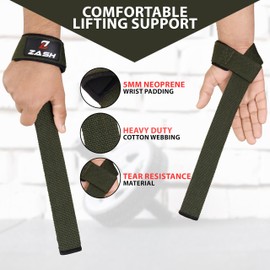 ZASH Lifting Straps for Heavy Weightlifting, Gym Workout, Deadlifting and Powerlifting Straps with Comfortable Neoprene Padded Along with 23 inch Cotton, Durable Bodybuilding & Strength Training Lifting Wrist Strap for Men and Women. (Army Green)
