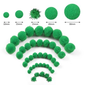 900 PCS Pom Poms, Green Bulk Pom Poms Arts and Crafts, Soft and Fluffy Craft Pom Poms, Assorted Sizes Pompoms, for Arts and Craft Making Decorations