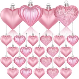 36 adornos de corazón para decoración del día de San Valentín, adornos de corazón rosa en forma de corazón para decoraciones colgantes del día de San Valentín o suministros de fiesta de aniversario de boda, decoración del árbol del hogar (4 estilos)