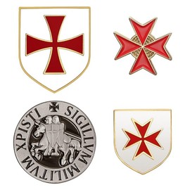 BOBIJOO JEWELRY - Lot de 4 Pin's Épinglettes Emblématiques de l'Ordre des Chevaliers Templiers, Blason, Croix, Malte, Metal