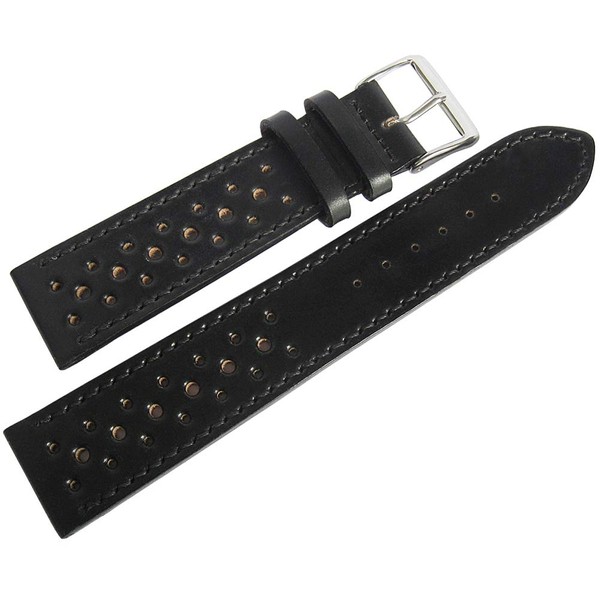 Fluco Shell Cordovan Racing 20mm Black Leather Watch Strap