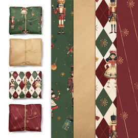 NICROLANDEE Christmas Wrapping Paper, 24 Sheets Green Red Nutcracker Christmas Tissue Paper Tissue Paper Christmas Gift with Gold Foil Snowflake for Christmas New Year Birthdays