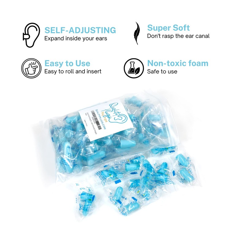 Quality Foam Blue Earplugs - 50 Pairs Bulk Pack, 32db