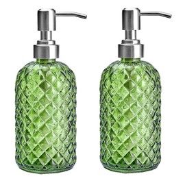 Soulnioi Soap Dispenser Set, 2Pcs Lotion Dispenser Bottle with Rustproof Stainless Steel Pump Refillable Liquid Soap Jar Dispenser for Bathroom, Kitchen, Countertop, Laundry Room - Green