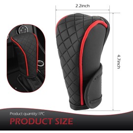 MLY Gear Shift Cover, Leather Scratch Resistant Car Gear Shift Cover, Anti Slip Gear Shift Knob Protector Cover, Universal Gear Shifter Cover Decoration Accessories (Black & Red)