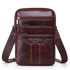 Xieben Leather Shoulder Crossbody Travel Bag for Men Women, #02redbrown