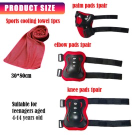 JSTHHTT Kids Sports Protective Gear Set,Kids Knee Pads Set,Knee Pads Elbow Pads Wrist Guards Set,Knee Elbow Pads with Adjustable Wrist Guards for Skateboard Inline Roller Skating Biking Riding,Red