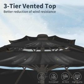 Tobeos 9FT 3 Tiers Patio Umbrella With Auto Tilt and Crank, Outdoor Table Market Umbrella with 8 Sturdy Ribs for Garden,Lawn,Deck,Backyard and Pool,Black