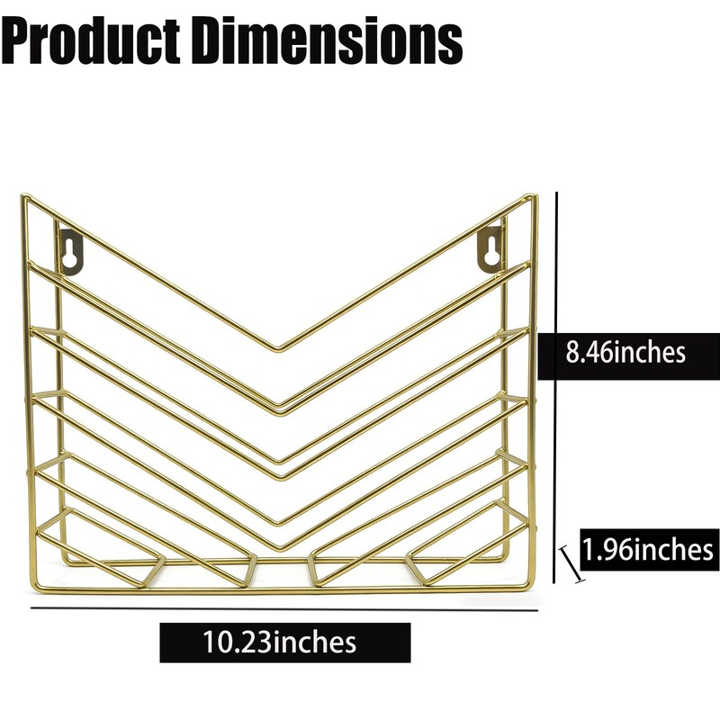 ZAYHENYOO Modern Wall Mounted Magzine Rack,Gold Wall Mount File Organizer,