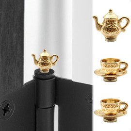 Hinge Head Tea Cup Set of 3 - Miniature Magnetic Hinge Head Topper - Door Hinge Heads Decorative Topper - Cottagecore Whimsical Home Decor (KC Gold)