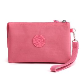 Monedero de Mujer, Cartera para Mujer, 5 Compartimentos, Diseño con Cremallera para Evitar Caídas, Gran Abertura para Acceder Fácilmente a los Objetos, con una Correa para la Muñeca(Rosa)