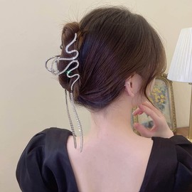 Clataly Snake Nappa Shaped Grab Clip Large Hair Clip Shark Clip Cute Animal Shape Hair Pin Hair Accessories for Women and Girls (Silver)