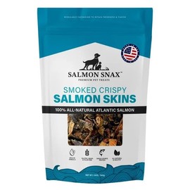 Pet|Dog Treats Smoked Crispy Salmon Skin All Natural Atlantic Salmon Gluten Free Grain Free Rich in Omega-3 Reselable Bag (12 Oz)