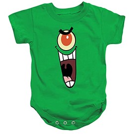 Popfunk Classic Spongebob Plankton Sinister Face Unisex Infant Snap Suit for Baby, Kelly Green, 6 Months