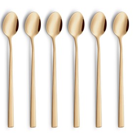 Beckmann & Rommerskirchen VISTA Long Drink Spoon/Latte Macchiato Spoon Set of 6 | PVD Gold | Matte Stainless Steel | Long Spoon for Latte Macchiato | Coffee Spoon Long | Bar Spoon