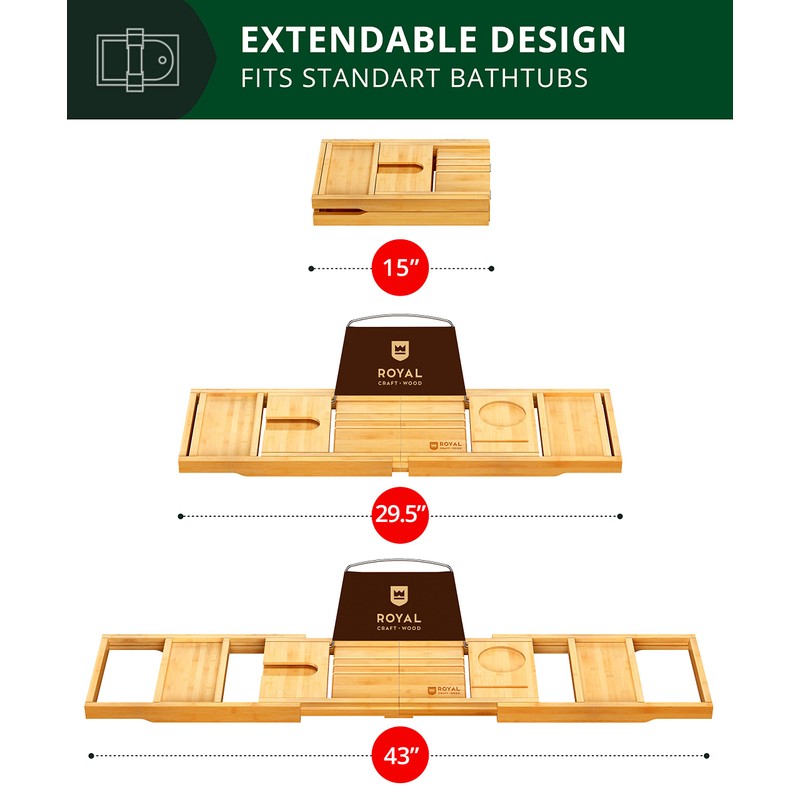 ROYAL CRAFT WOOD Premium Foldable Bathtub Tray - Wood Bath