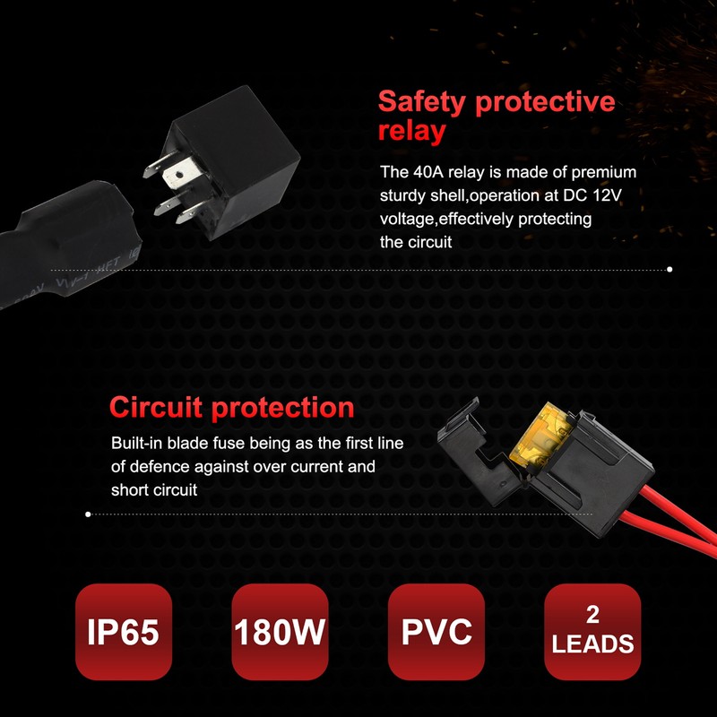 13ft LED Light Switch Wiring Harness 14AWG 1‑to‑2 with Relay