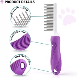 Detangling Pet Comb with Long & Short Stainless Steel Teeth for Removing Matted Fur, Knots & Tangles – Detangler Tool Accessories for Safe & Gentle DIY Dog & Cat Grooming (Grooming Comb)