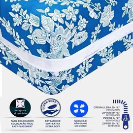 Coprimaterasso con chiusura a cerniera, copre materasso per letto 180 x 200 cm + 25 cm, facile da applicare, impermeabile, morbido e piacevole 100% poliestere. Fiorito
