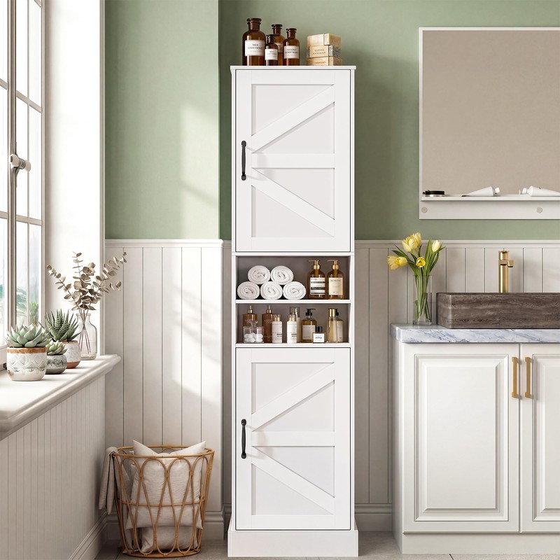 67" H Tall Bathroom Storage Cabinet with 2 Barn Doors