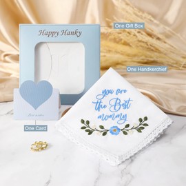 HOULIFE Embroidered Mother Handkerchiefs Ladies Vintage Floral Hankies White Cotton Handkerchief Gift for Mom on Wedding Mother’s Day Birthday