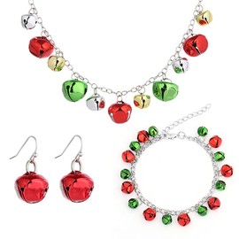 Candy Color Christmas Jingle Bell Cute Ornament Chain Dangle Drop Earrings Dainty Bracelets Necklaces for Women Teen Girls Stocking Stuffers Hypoallergenic Party Gifts for Daughter Set