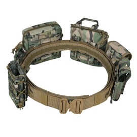 YAKEDA Tactical Battle Belts 8-in-1 Molle Hunting Belt Fishing Game Belt with Pouches for Comfort & Reliability (Camou)
