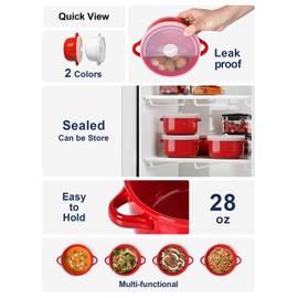 LE TAUCI Soup Bowls with Handles and Silicone Lids, 28 oz Ceramic French Onion Soup Bowls, Oven & Microwave Safe Ramen Cooker for Cereal, Chilli and Stew Beef, Non-Toxic Soup Crocks, Set of 4, Red