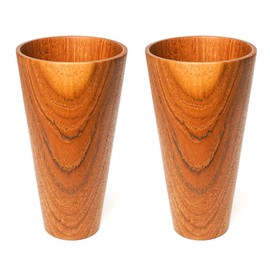 Rainforest Bowls Set of 2 Tall Straight Sided Javanese Teak Wood Cup- 350ml (12 oz)- Great for Tea/Coffee/Milk, Hot & Cold Drinks- Ultra-Durable- Premium Wooden Cup Handcrafted by Indonesian Artisans