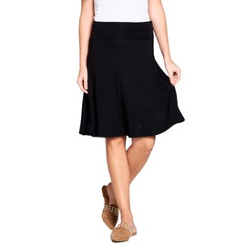 Popana Womens Casual Knee Length A-Line Stretch Midi Skirt Plus Size Made in USA Size XL Black