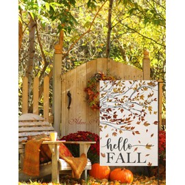 Hello Fall Garden Flags for Outside Decorations, Maple Leaves Tree Small Yard Flag, Harvest Autumn Thanksgiving Seasonal Farmhouse Holiday Outdoor Decor 12x18 Inch Vertical Double Sided